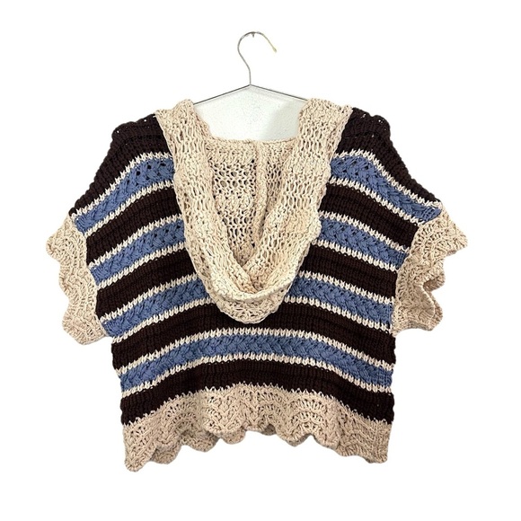 ZARA Striped Crochet Hooded Sweater Size M - Picture 6 of 8